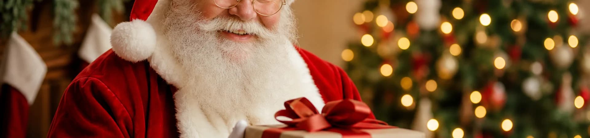 Santa Claus holding a Christmas gift